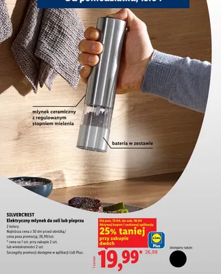 Elektryczny młynek do soli lub pieprzu promocja w Lidl