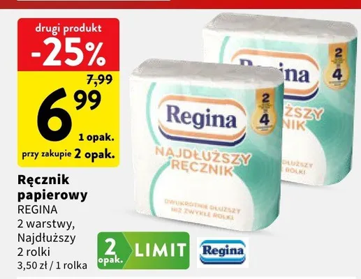 Ręcznik papierowy Regina 2 warstwy Najdłuższy promocja w Intermarche