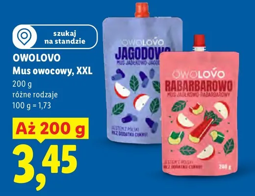 Mus owocowy Owolovo XXL Rabarbarowo promocja w Lidl
