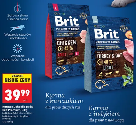 Karma sucha dla psów Brit Premium by Nature Adult z kurczakiem promocja w Biedronka