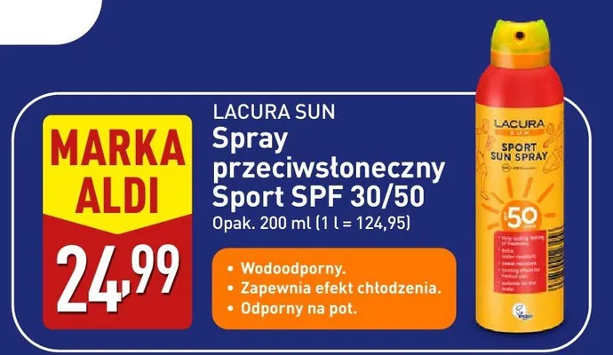 Spray przeciwsłoneczny Lacura Sun Sport SPF 30/50 wodoodporny promocja w Aldi