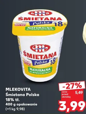 Śmietana Polska Mlekovita 18% promocja w Kaufland