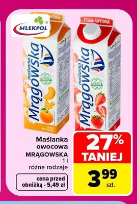 Maślanka owocowa Mrągowska truskawkowa promocja w Carrefour Market