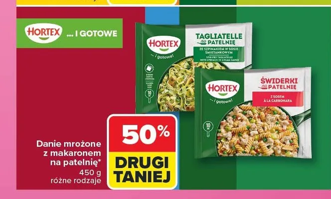 Danie mrożone Hortex Świderki na patelnię z sosem à la carbonara promocja w Carrefour
