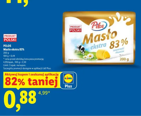 Masło ekstra 83% Pilos promocja w Lidl
