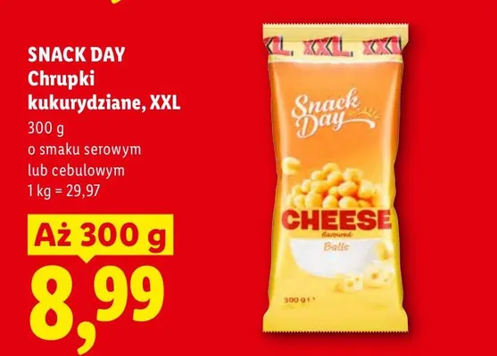 Chrupki kukurydziane XXL o smaku cebulowym Snack Day promocja w Lidl