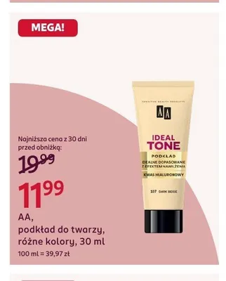 Podkład do twarzy AA Ideal Tone promocja w Rossmann