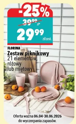 Zestaw piknikowy 21 elementów, różowy lub miętowy promocja w Biedronka Home