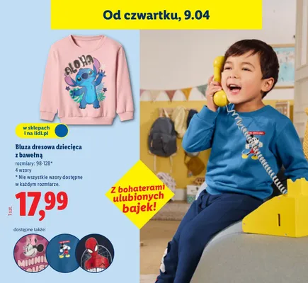 Bluza dresowa dziecięca z bawełną promocja w Lidl