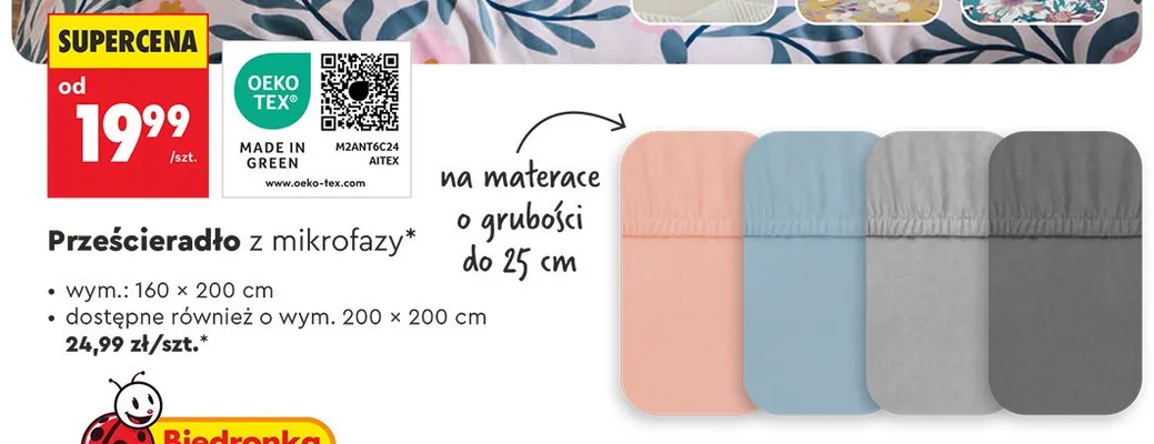 Prześcieradło z mikrofazy Smukee 200x200 cm promocja w Biedronka