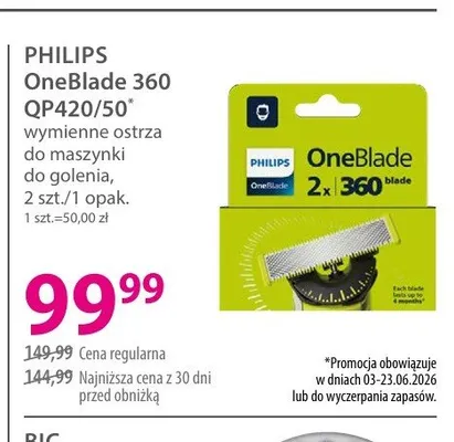 Wymienne ostrza do maszynki do golenia PHILIPS OneBlade 360 QP420/50 promocja w Hebe