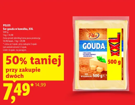 Ser gouda w kawałku XXL Pilos promocja w Lidl