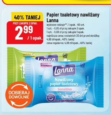 Papier toaletowy nawilżany Lanna promocja w POLOmarket