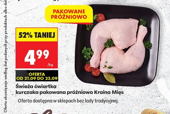 Świeża ćwiartka kurczaka pakowana próżniowo Kraina Mięs promocja w Biedronka
