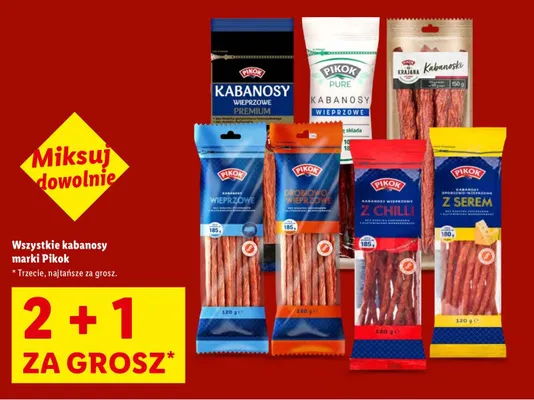 Wszystkie kabanosy 2+1 ZA 1 GROSZ promocja w Lidl