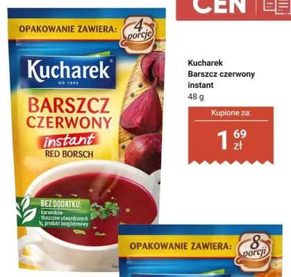 Barszcz czerwony instant Kucharek promocja w Dino