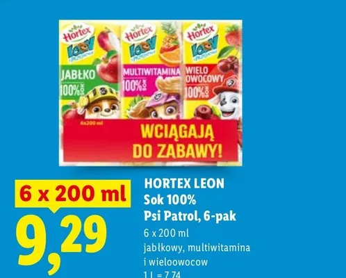 Sok 100% Hortex Leon Psi Patrol 6-pak wieloowocowy promocja w Lidl