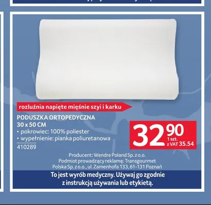 Poduszka ortopedyczna 30x50 cm promocja w Selgros