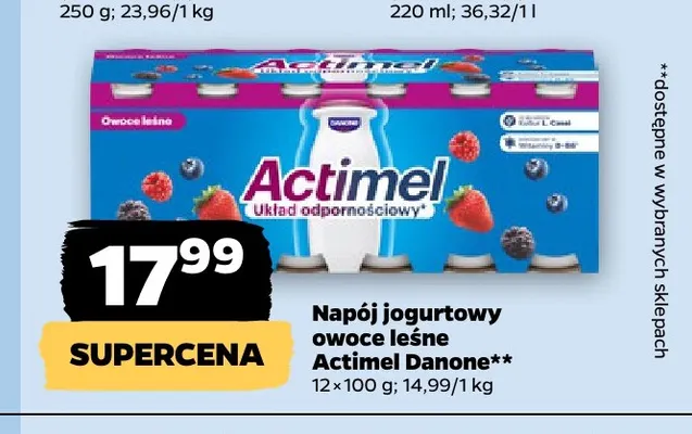 Napój jogurtowy owoce leśne Actimel Danone 12-pak 100 g promocja w Netto