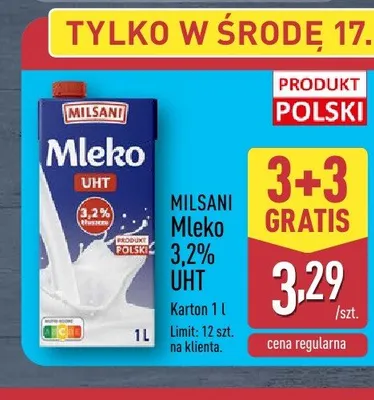 Mleko UHT 3,2% Milsani promocja w Aldi
