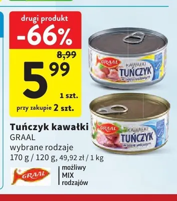 Tuńczyk kawałki w oleju roślinnym Graal promocja w Intermarche