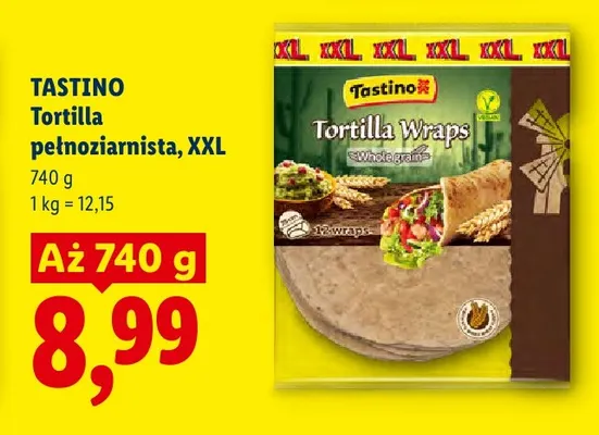 Tortilla pełnoziarnista Tastino XXL promocja w Lidl