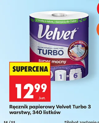 Ręcznik papierowy Velvet Turbo 3 warstwy 340 listków promocja w Biedronka