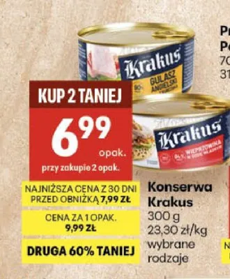 Konserwa Krakus Gulasz angielski promocja w Delikatesy Centrum