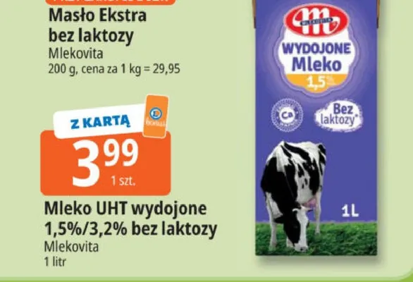 Mleko UHT wydojone 1,5%/3,2% bez laktozy promocja w Leclerc
