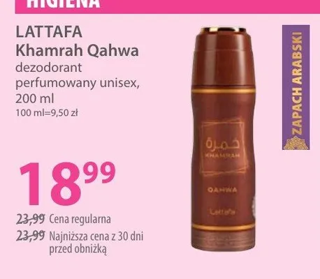 Dezodorant perfumowany unisex Khamrah Qahwa promocja w Hebe