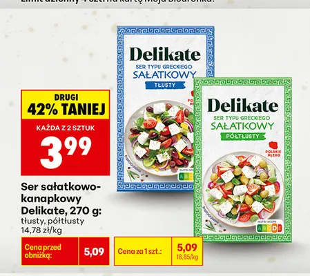 Ser sałatkowo-kanapkowy Delikate tłusty promocja w Biedronka