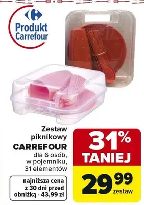 Zestaw piknikowy dla 6 osób, w pojemniku, 31 elementów promocja w Carrefour