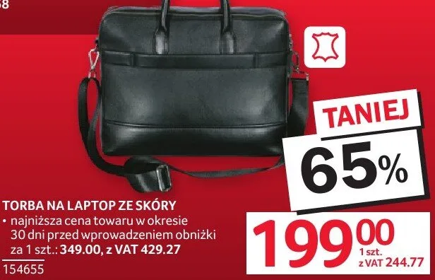 Torba na laptop ze skóry 7x30x38cm promocja w Selgros