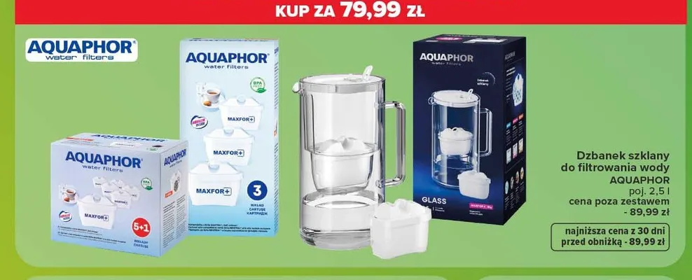 Dzbanek szklany do filtrowania wody Aquaphor 2,5 l promocja w Carrefour