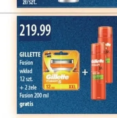Zestaw wkłady do maszyki Gillette Fusion 12 sztuk + 2 żele do golenia Fusion 200 ml promocja w Drogerie Laboo
