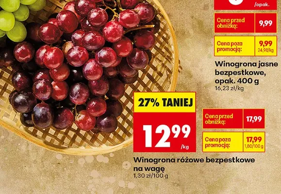 Winogrona jasne bezpestkowe promocja w Biedronka