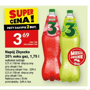Napój Zbyszko 3 Limonki 20% soku gaz promocja w Twój Market