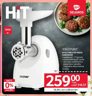 Maszynka do mięsa ZELMER ZMM4045B promocja w Selgros