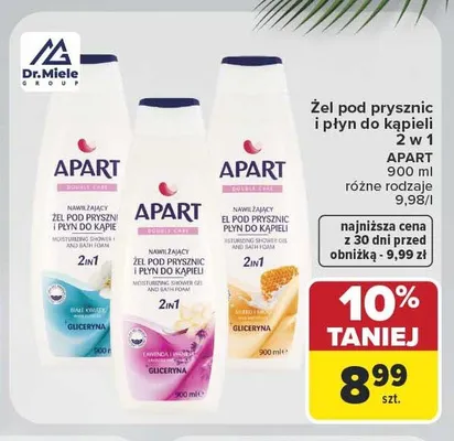 Żel pod prysznic i płyn do kąpieli 2 w 1 Apart Miód i Otręby promocja w Carrefour