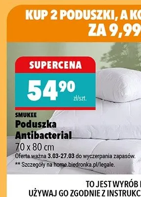 Poduszka Antibacterial 70 x 80cm promocja w Biedronka