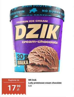 Lody proteinowe cream chocolate WK Dzik promocja w Dino