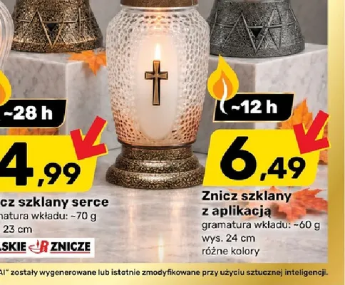 Znicz szklany z aplikacją promocja w Bricomarche