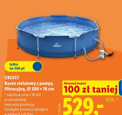 Basen stelażowy z pompą filtrującą CRIVIT Ø 300x76cm promocja w Lidl