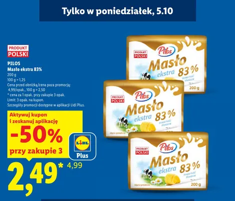 Masło ekstra Pilos 83% promocja w Lidl