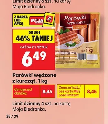 Parówki wędzone z kurcząt Kraina Wędlin promocja w Biedronka