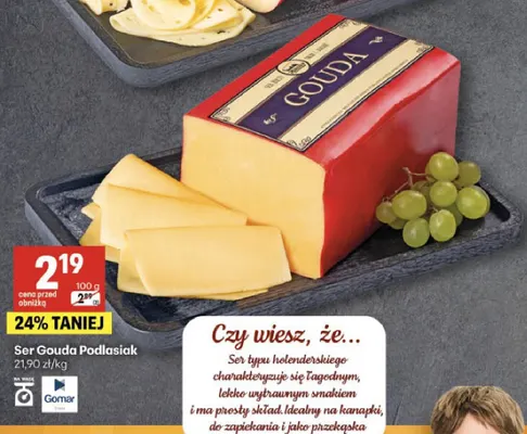 Ser gouda Podlasiak promocja w Delikatesy Centrum