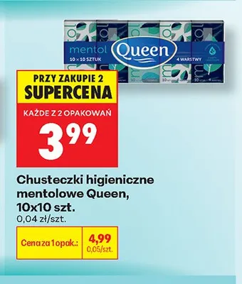 Chusteczki higieniczne mentolowe Queen promocja w Biedronka