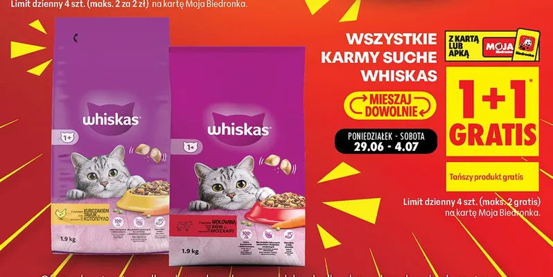 Karmy suche Whiskas promocja w Biedronka