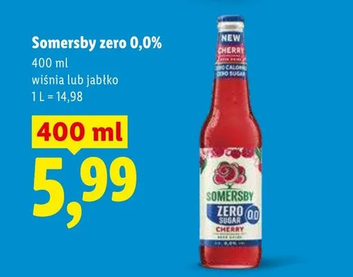 Piwo bezalkoholowe Somersby Zero 0,0% wiśnia promocja w Lidl