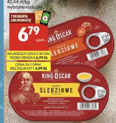 Filety śledziowe w oleju King Oscar promocja w Delikatesy Centrum